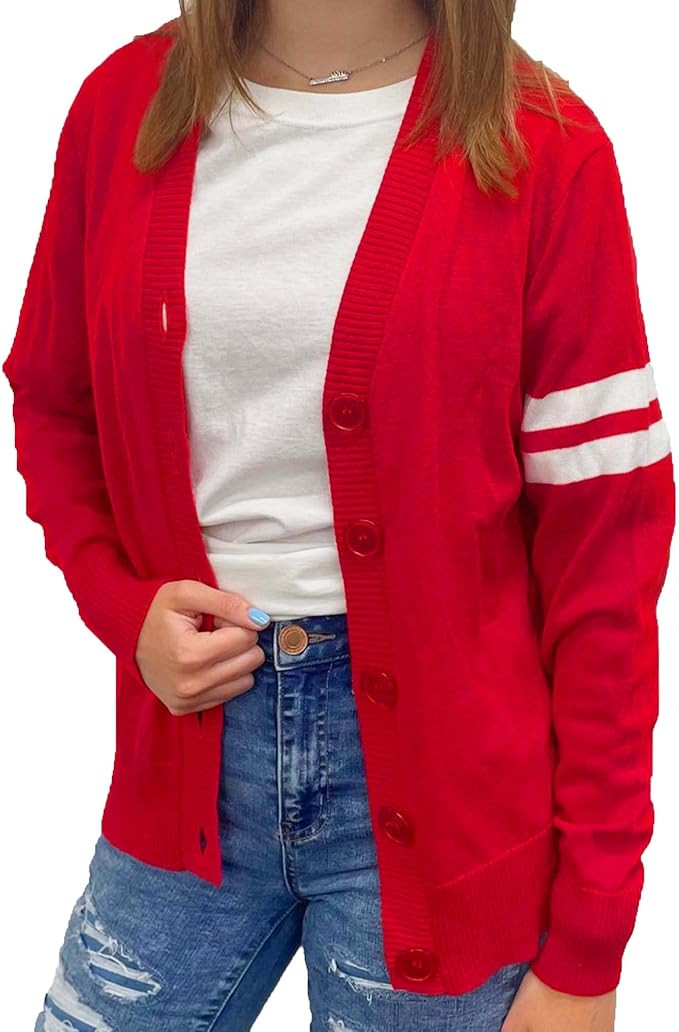 Hip Hop 50's Shop Women's V Neck Knit Varsity Cardigan Sweater Letterman Lightweight | Amazon (US)
