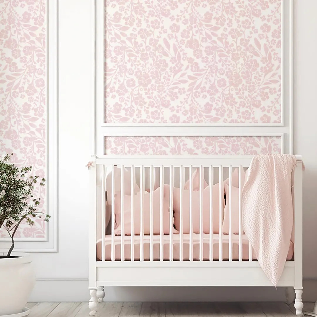 Peel and Stick Wallpaper Soft Pink Floral Removable Nursery Wall Decor Preppy Baby Girl Toddler R... | Etsy (US)