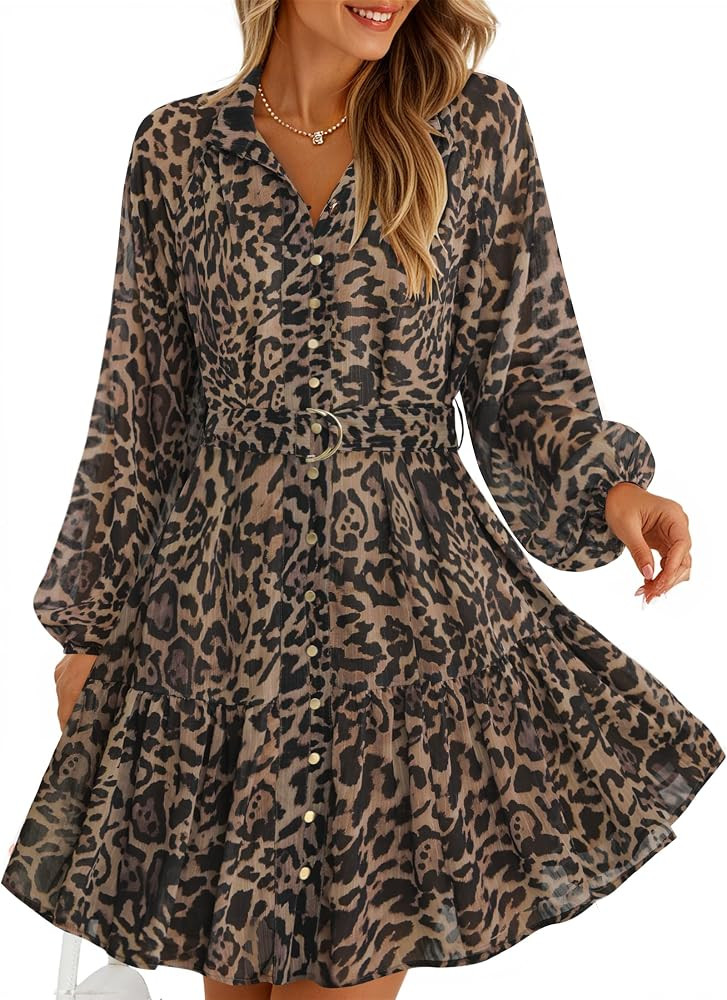 ZESICA Womens 2026 Fall Long Sleeve Floral Mini Dress | Amazon (US)