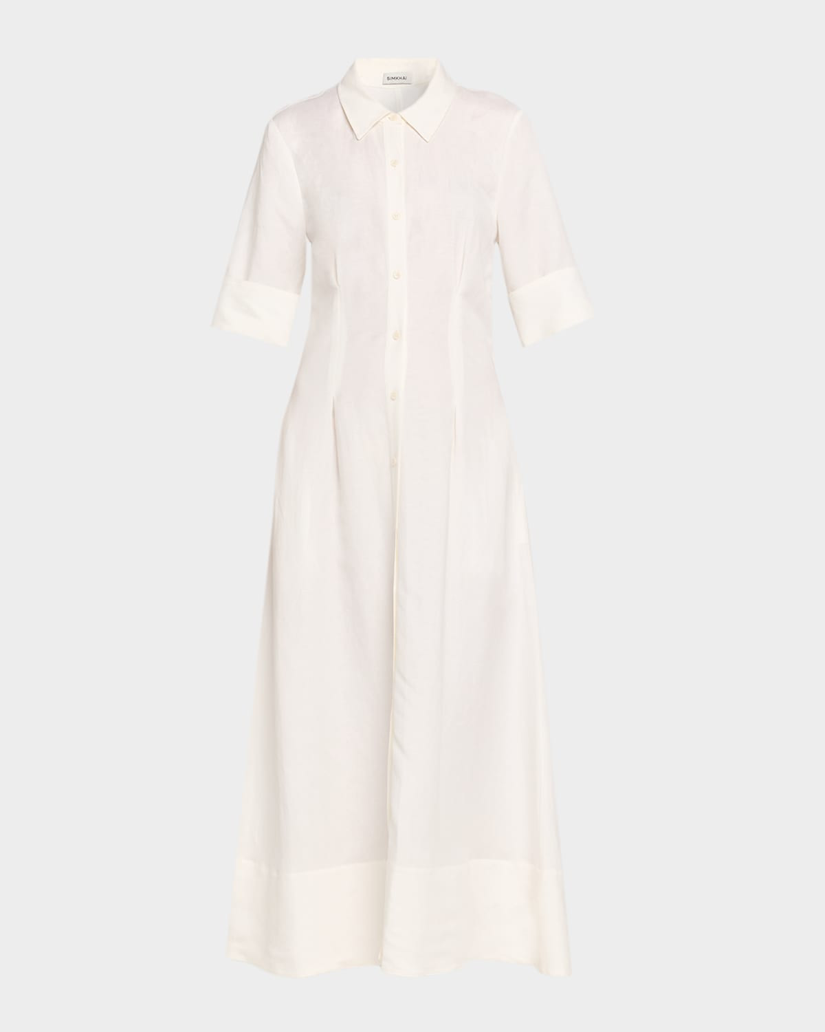 Claudine Linen-Blend Midi Shirtdress | Neiman Marcus