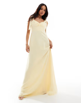 Six Stories Bridesmaid bow shoulder chiffon maxi dress in lemon | ASOS (Global)