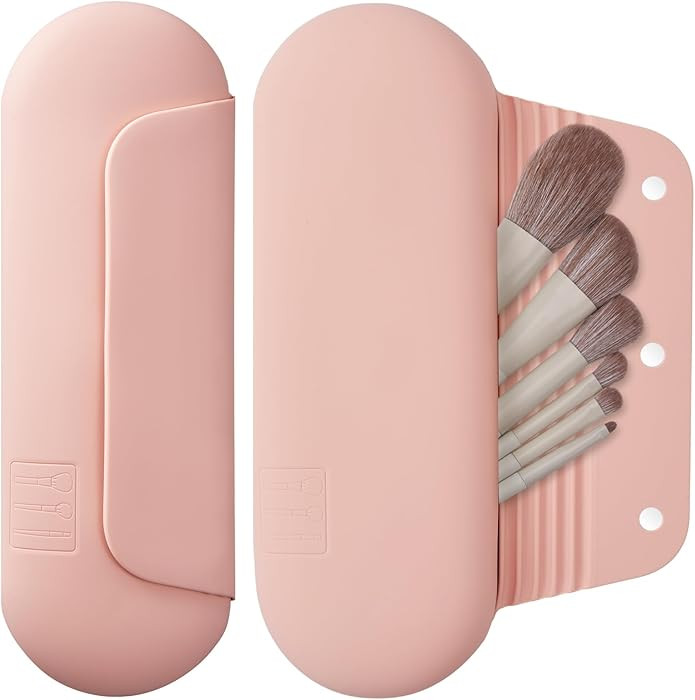 Silicone Makeup Brush Holder Travel Cosmetic Bag：Soft Portable Cosmetic Face Brushes Holder wit... | Amazon (US)