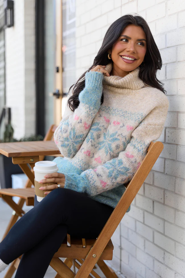 Collin Pink And Blue Fair Isle Turtleneck Sweater | Pink Lily