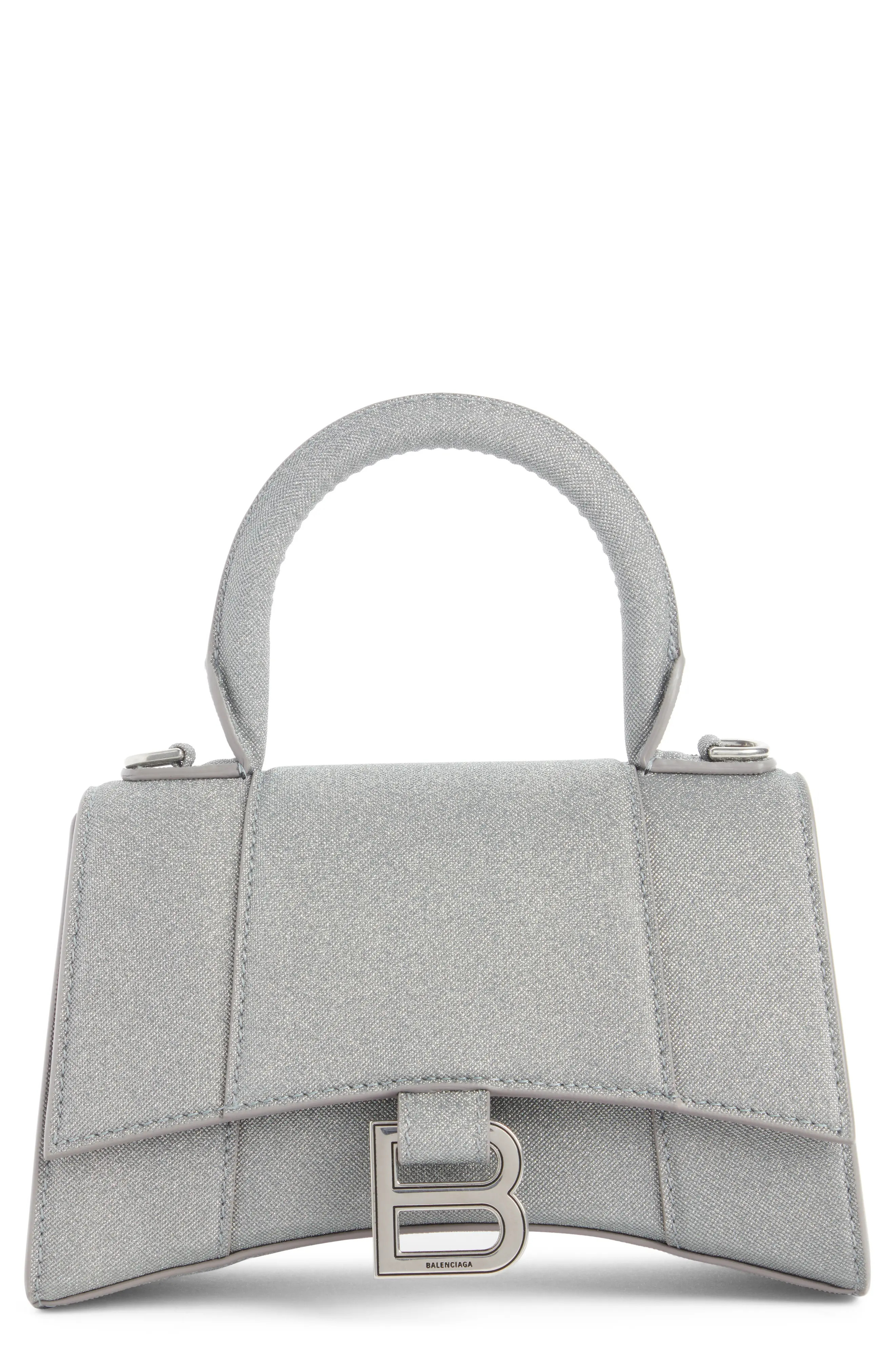 Balenciaga Extra Small Hourglass Glitter Canvas Top Handle Bag in Grey at Nordstrom | Nordstrom