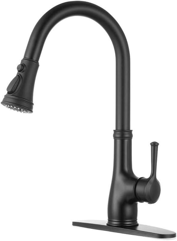 Black Kitchen Sink Faucet, Single Handle Pull Down Matte Black Kitchen Faucet with Sprayer, WEWE | Amazon (US)
