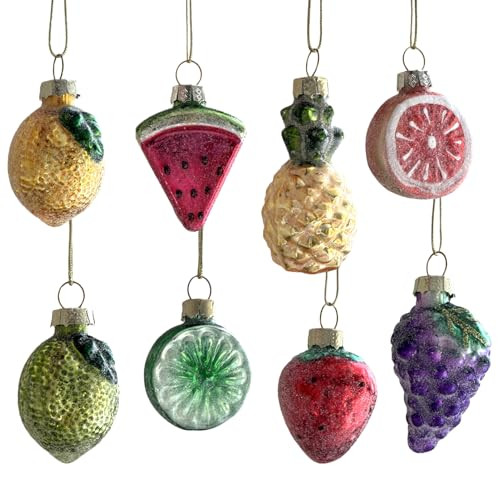 VGEUNA Painted Glass Fruit Christmas Ornaments Mini Decorative Hanging Ornaments for Christmas Set of 8 | Amazon (US)