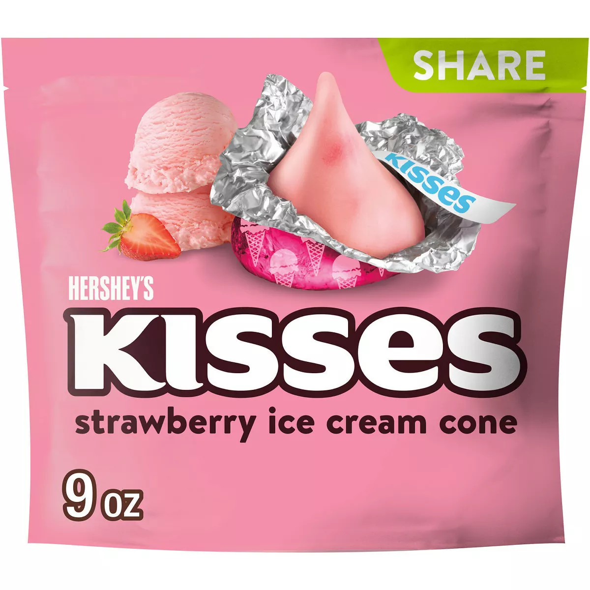Hershey's Kisses Strawberry Ice Cream Cone Flavored Share Bag Candy - 9oz | Target