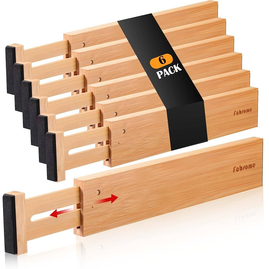 Fabsome Drawer Divider 6 Pack, Bamboo Dresser Organizers for Clothes Socks Underwear Baby Clothin... | Amazon (US)