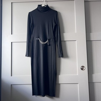 Lauren Ralph Lauren Dress Womens 8 Black Turtleneck Knit Maxi Chain Padlock | eBay US
