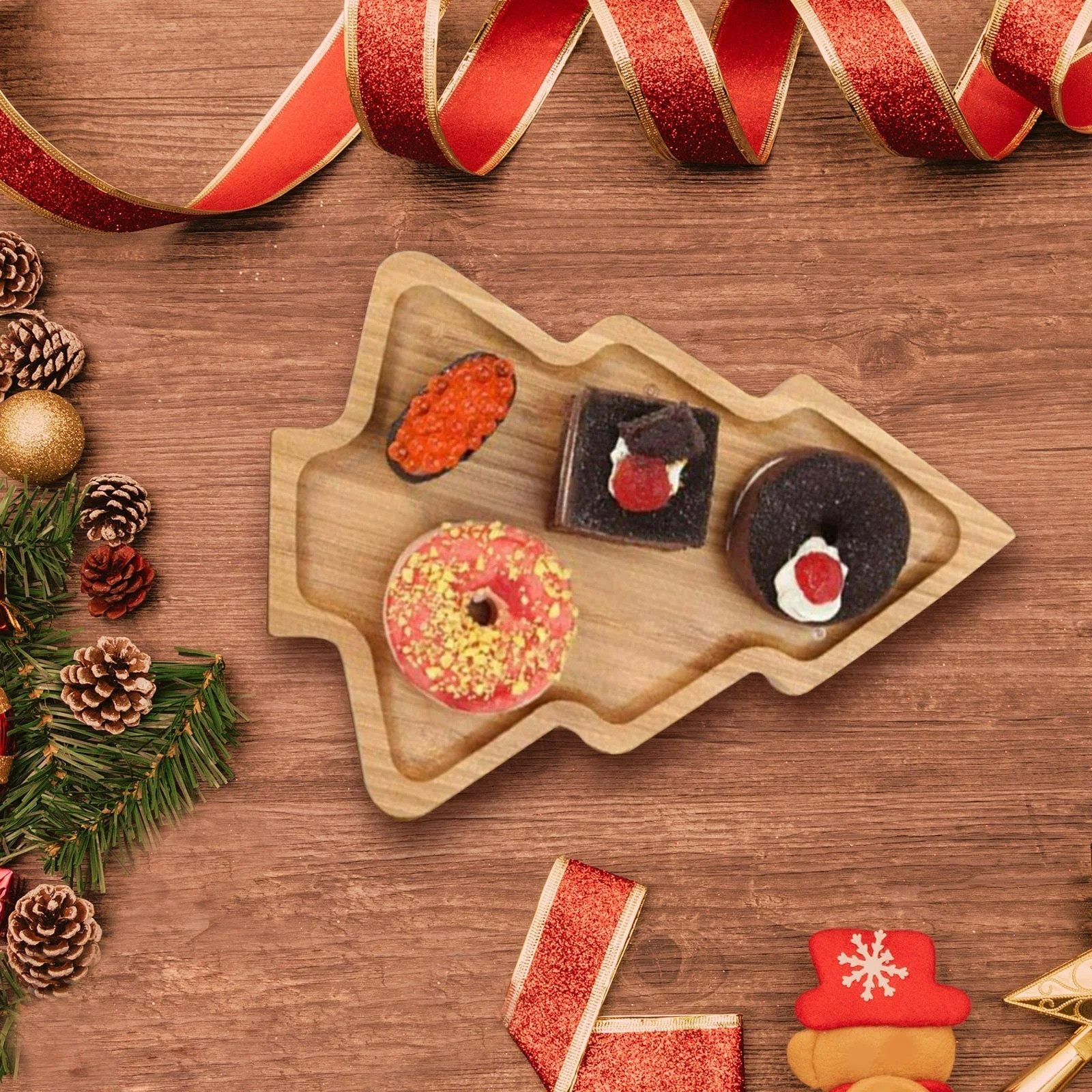 FHBVT Christmas Wooden Serving Tray Flatware Tabletop Display Holiday Decor Rustic Festive Party ... | Walmart (US)