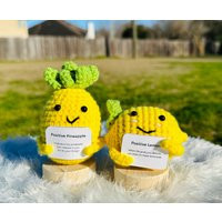 Positive Crochet Lemon & Pineapple, Tiny Unique Gift in Supportive Affirmative Quotes, Emotional Support, Mental Health Office Table Decor | Etsy (US)