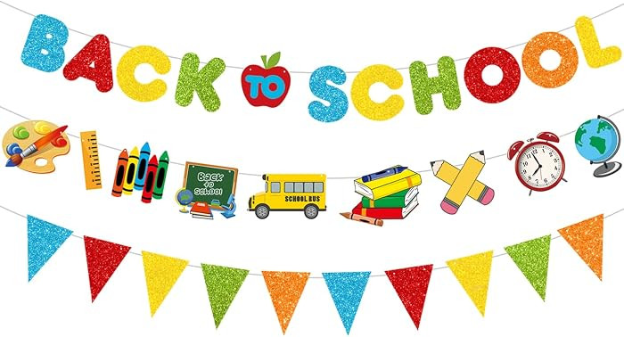 PTFNY Colorful Glitter Back to School Banner and Pattern Banner First Day of School Classroom Gar... | Amazon (US)