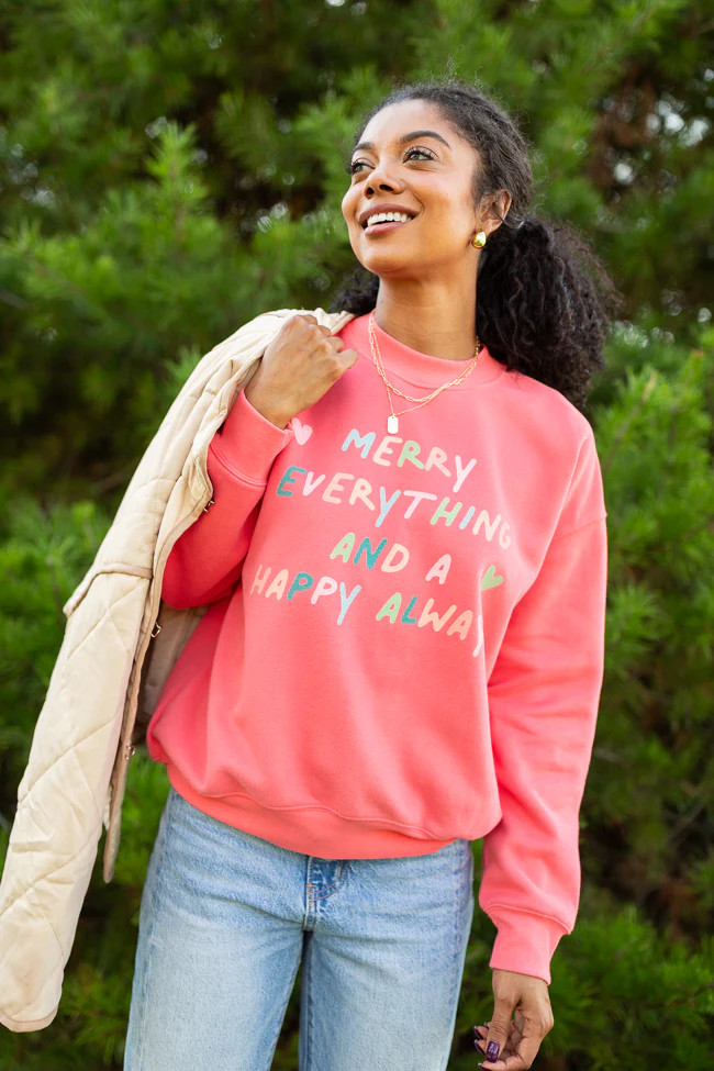 Merry Everything Light Red Graphic Sweatshirt | Pink Lily