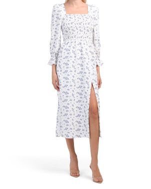 Linen Smocked Bodice Midi Dress | TJ Maxx