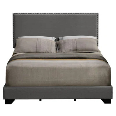 Queen Bedroom Panel Bed In Grey - Chic Upholstery & Wood Comfortable Legs | Wayfair North America