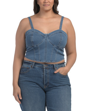 Plus Nobo Knit Denim Corset Top For Women, Spandex/Cotton/Polyester | TJ Maxx