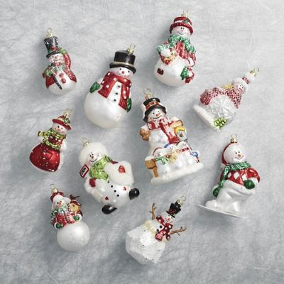 Frosted Snowmen Collectible Ornaments Set of 10 Handpainted Mouth-Blown Glass | Frontgate