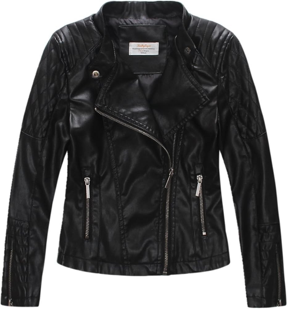 LJYH Girls Faux Leather Quilted Shoulder Motorcycle Jackets Kids Spring Moto Biker Coats | Amazon (US)