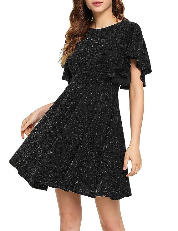 ROMWE Women's Stretchy A Line Swing Flared Skater Cocktail Party Dress | Amazon (US)