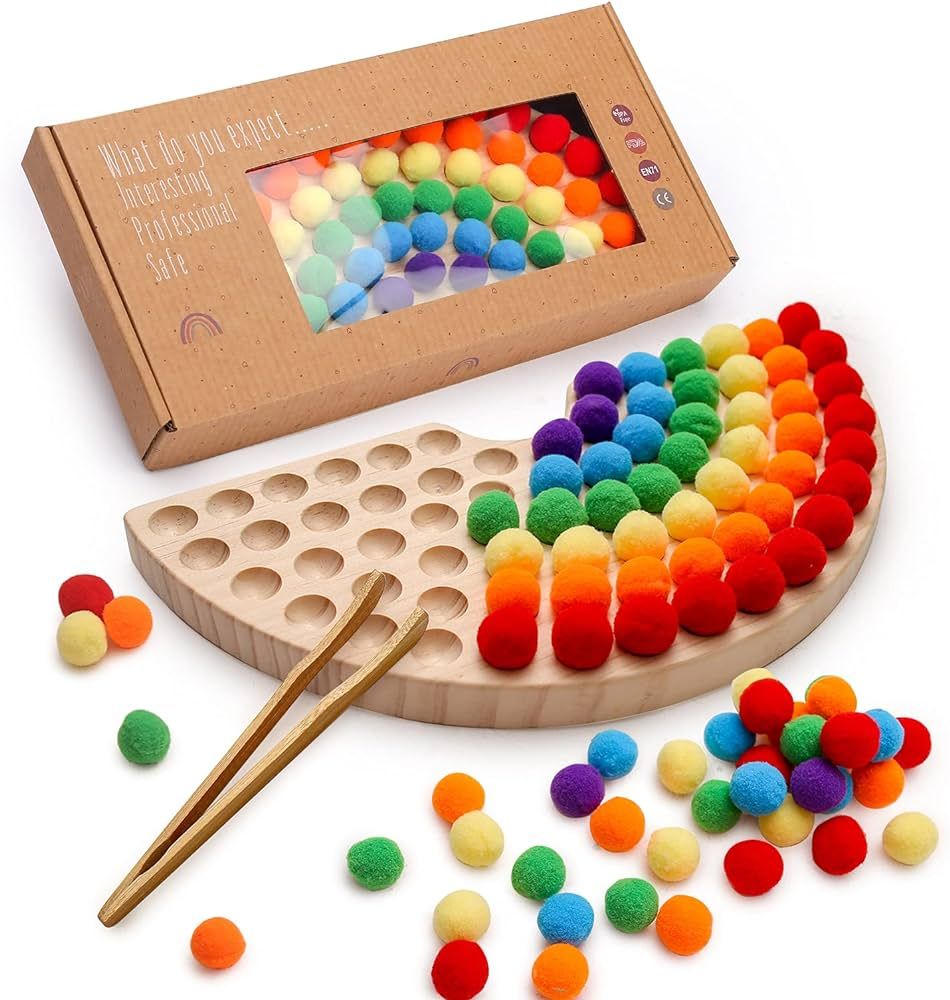 bopoobo Wooden Peg Board Beads Game Rainbow Clip Bead Puzzle Montessori Sorting Toys Counting Mat... | Amazon (US)