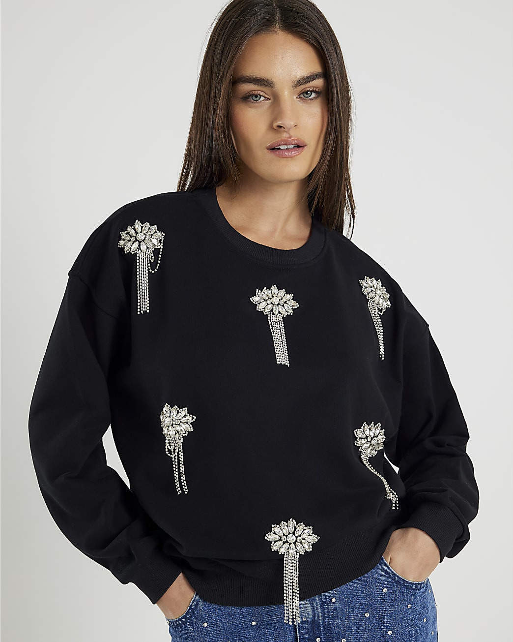 Black Embellished Sweatshirt | River Island UK & IE