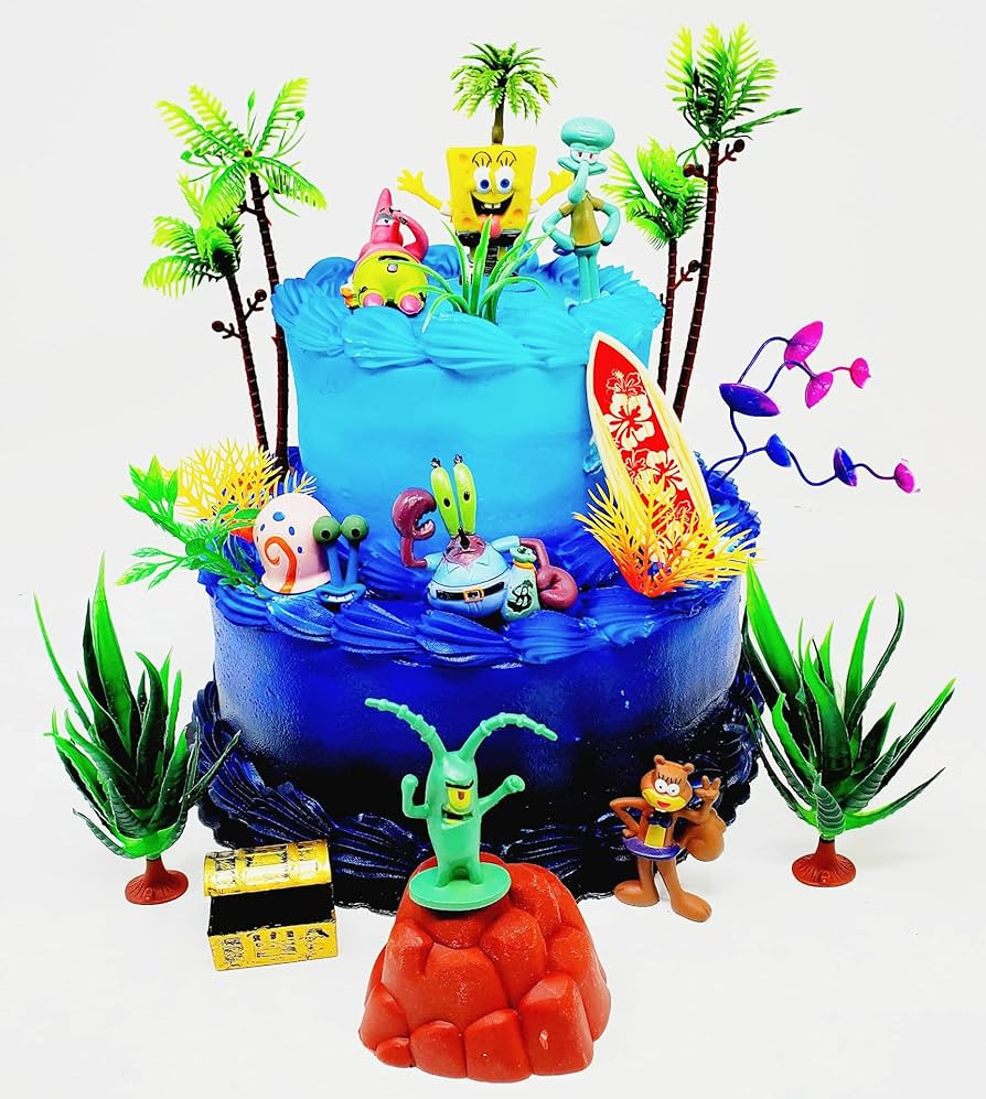 Amazon.com: Birthday Celebrations Spongebob Squarepants Cake Topper Set with 12 Colorful Figures and Accessories : Toys & Games | Amazon (US)