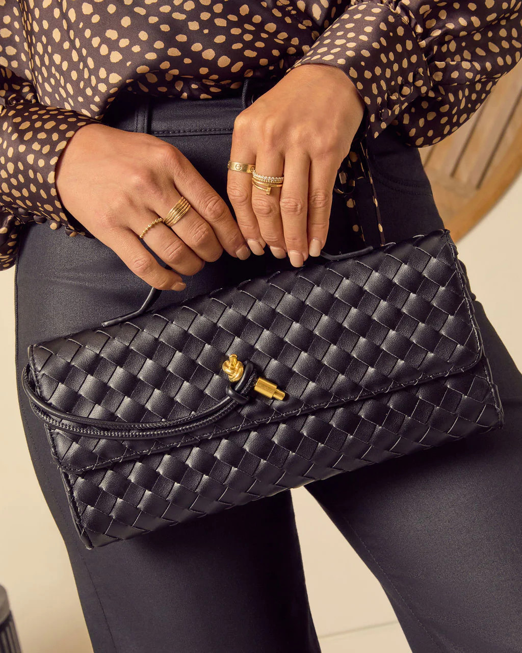 Porta Woven Leather Top Handle Clutch | VICI