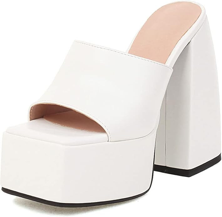 Vimisaoi Platform Sandals for Women Sexy Square Peep Toe Slip On Chunky High Heel Sandals Date Dr... | Amazon (US)