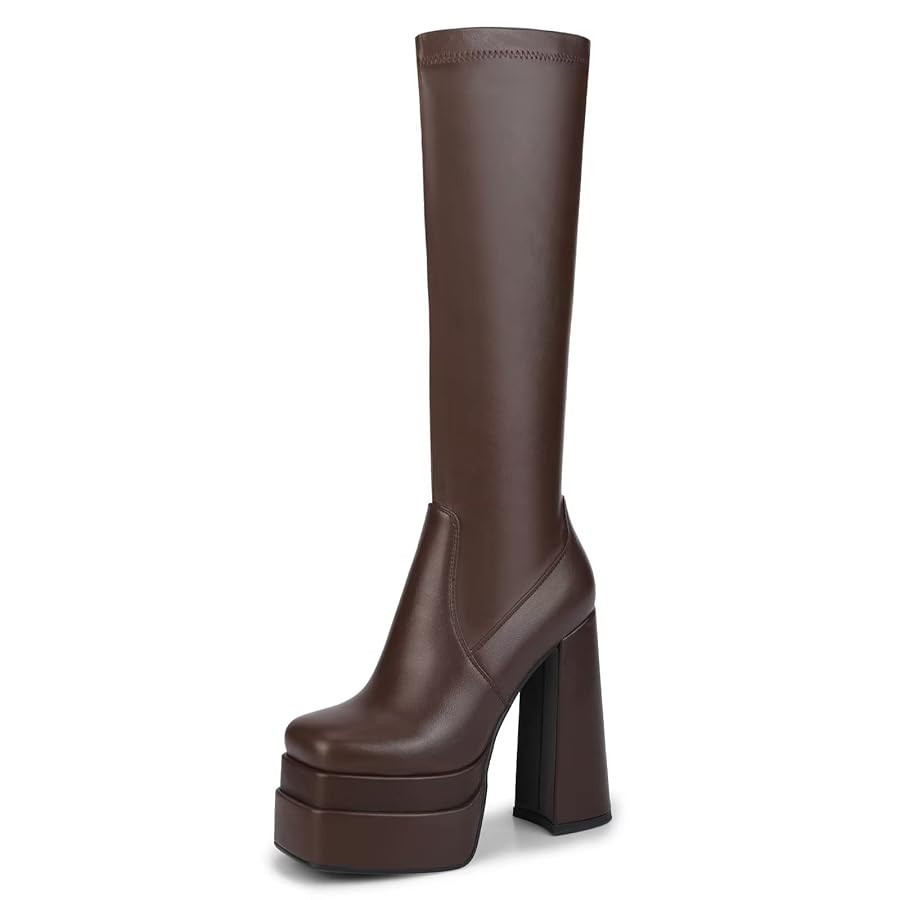 wetkiss Platform Knee High Boots Women Chunky High Heel Black Boots for Women Gogo Boot with Side... | Amazon (US)