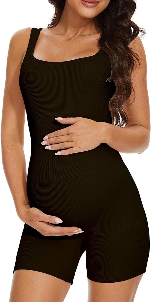 BDITANLE Maternity Workout Romper Pregnancy Yoga Ribbed One Piece Seamless Tank Top Jumpsuit | Amazon (US)