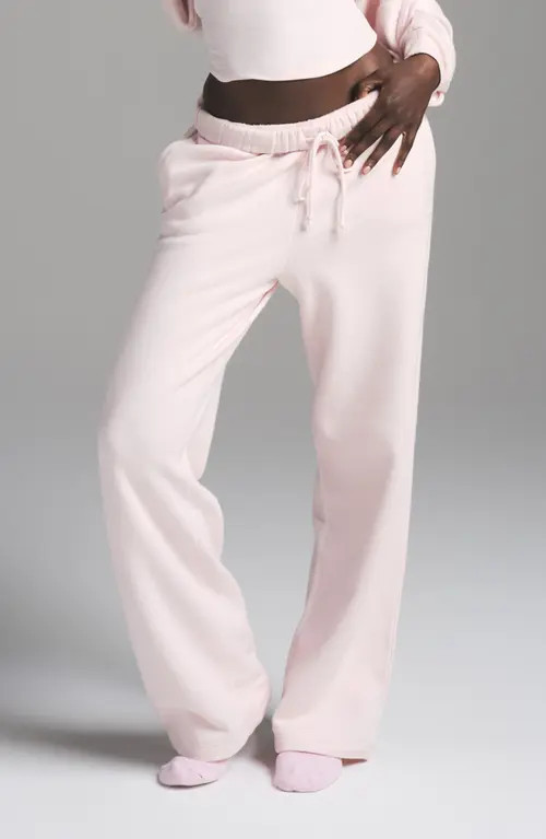 SKIMS Cotton Fleece Classic Straight Leg Pants in Barely Pink at Nordstrom, Size Small | Nordstrom