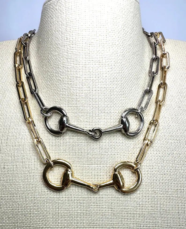 Equestrian Horse Snaffle Bit Shiny Gold Paperclip Chain Necklace - Etsy | Etsy (US)