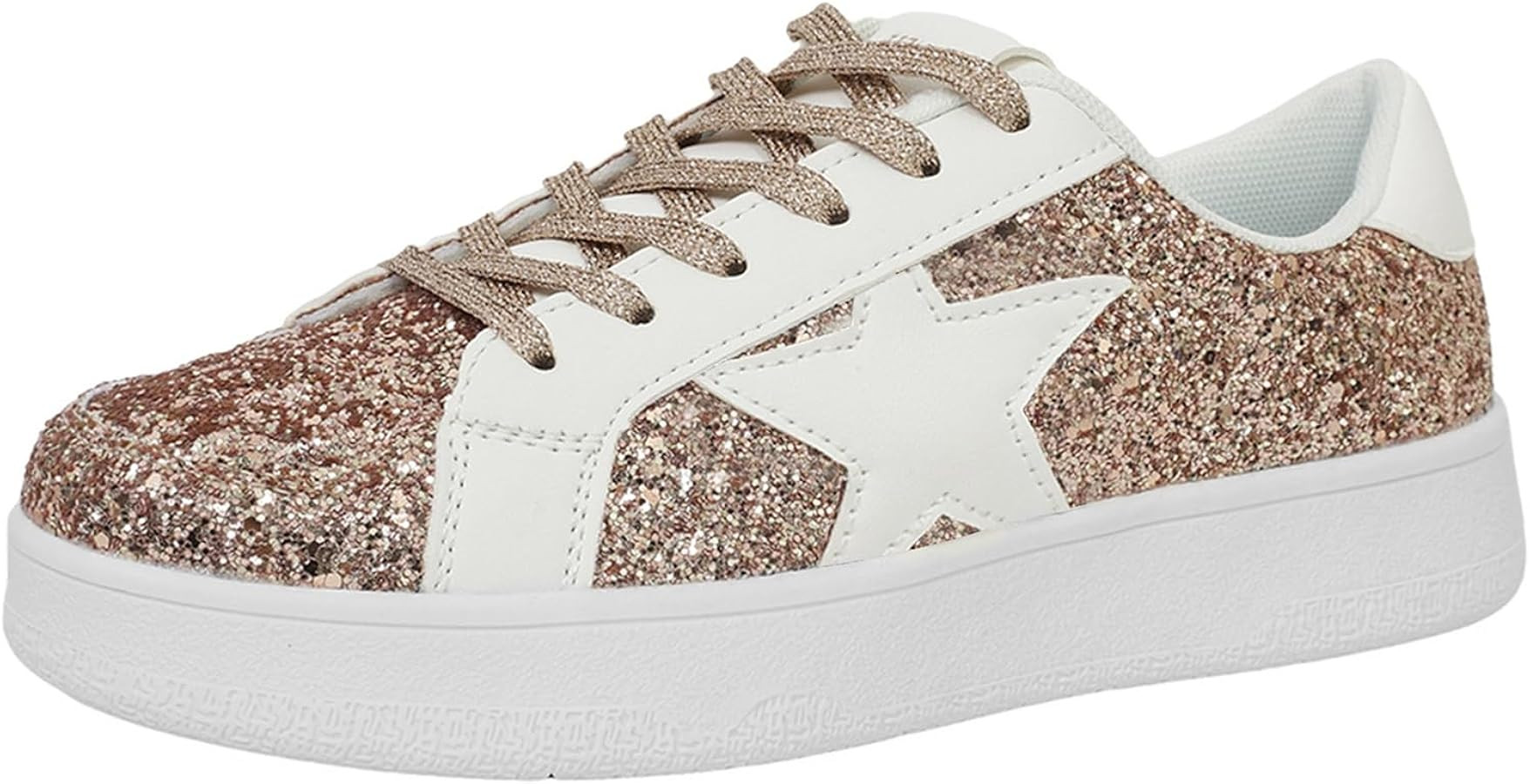 Niluber Star Sneakers for Women Low Top Comfortable Cushioned White Gold Sliver Leopard Platform ... | Amazon (US)