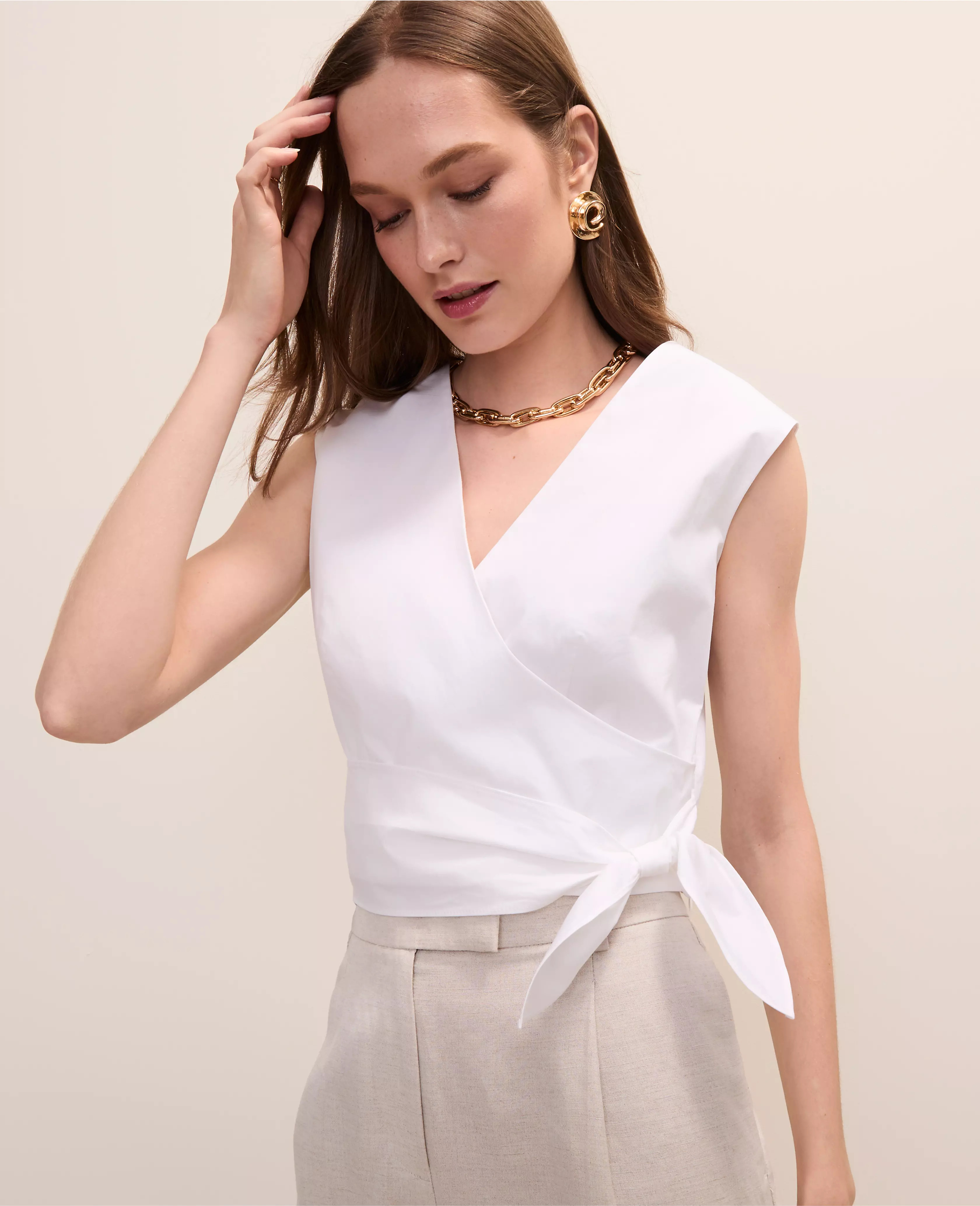 V-Neck Tie Waist Wrap Top | Ann Taylor