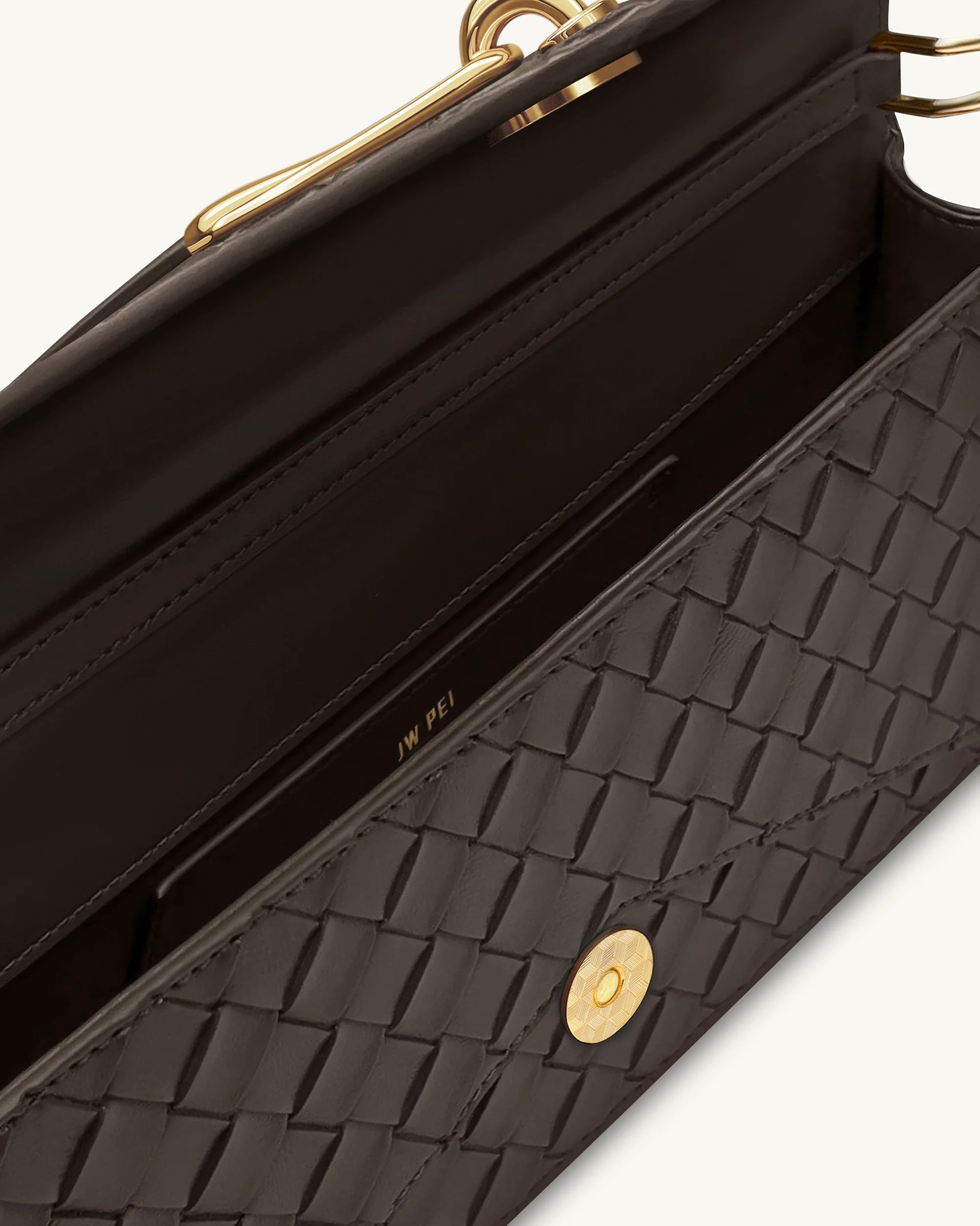 Celeste Woven Textured Envelope Top Handle Bag - Dark Brown | JW PEI US