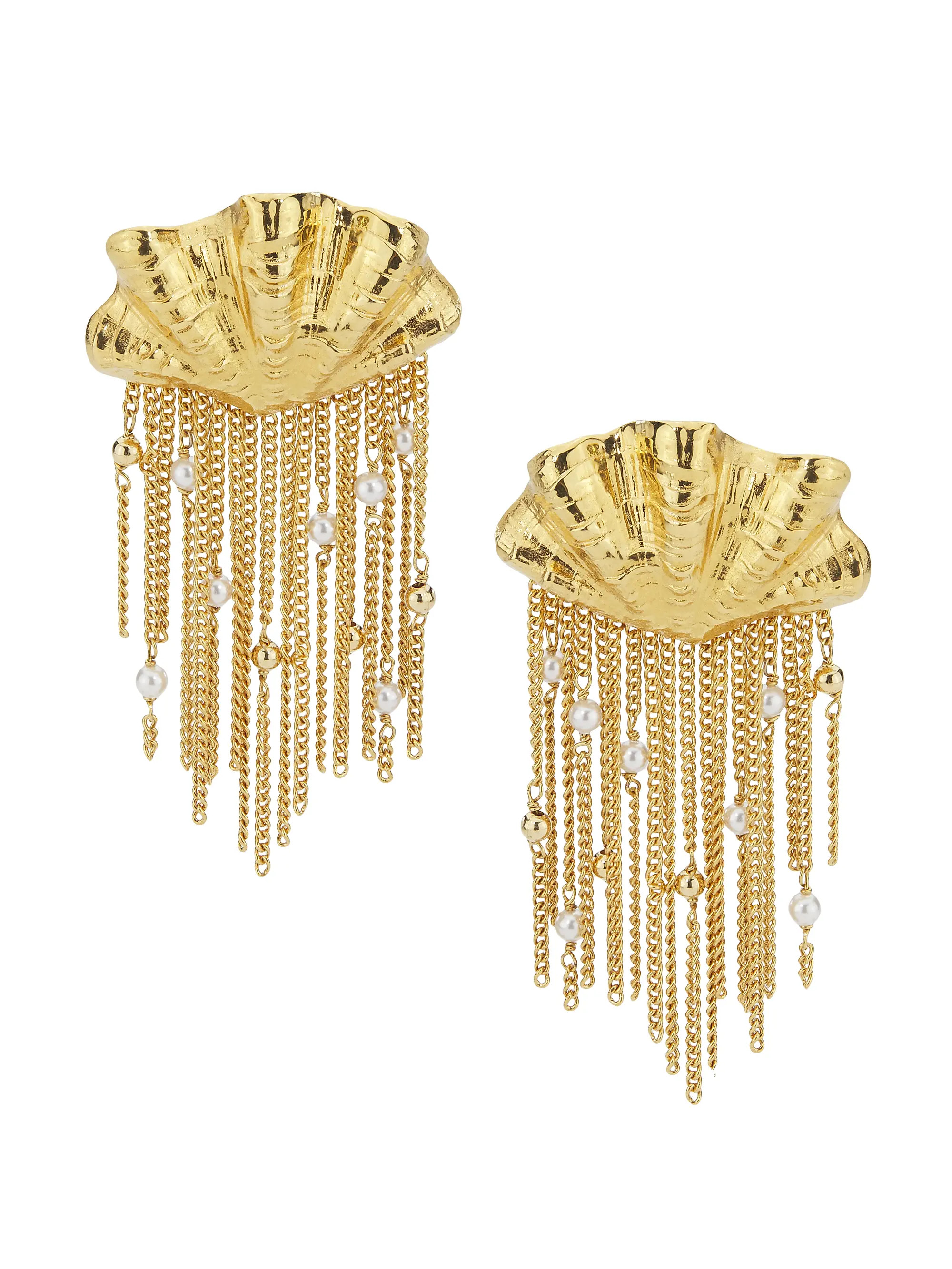 Chloé Goldtone &amp; Imitation Pearl Shell &amp; Chain Post Earrings | Saks Fifth Avenue | Saks Fifth Avenue