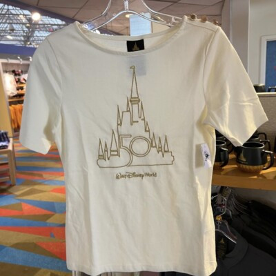 NEW DISNEY WORLD 50TH ANNIVERSARY GOLD EMBROIDERED CASTLE LUXE LOGO TEE SHIRT M | eBay US