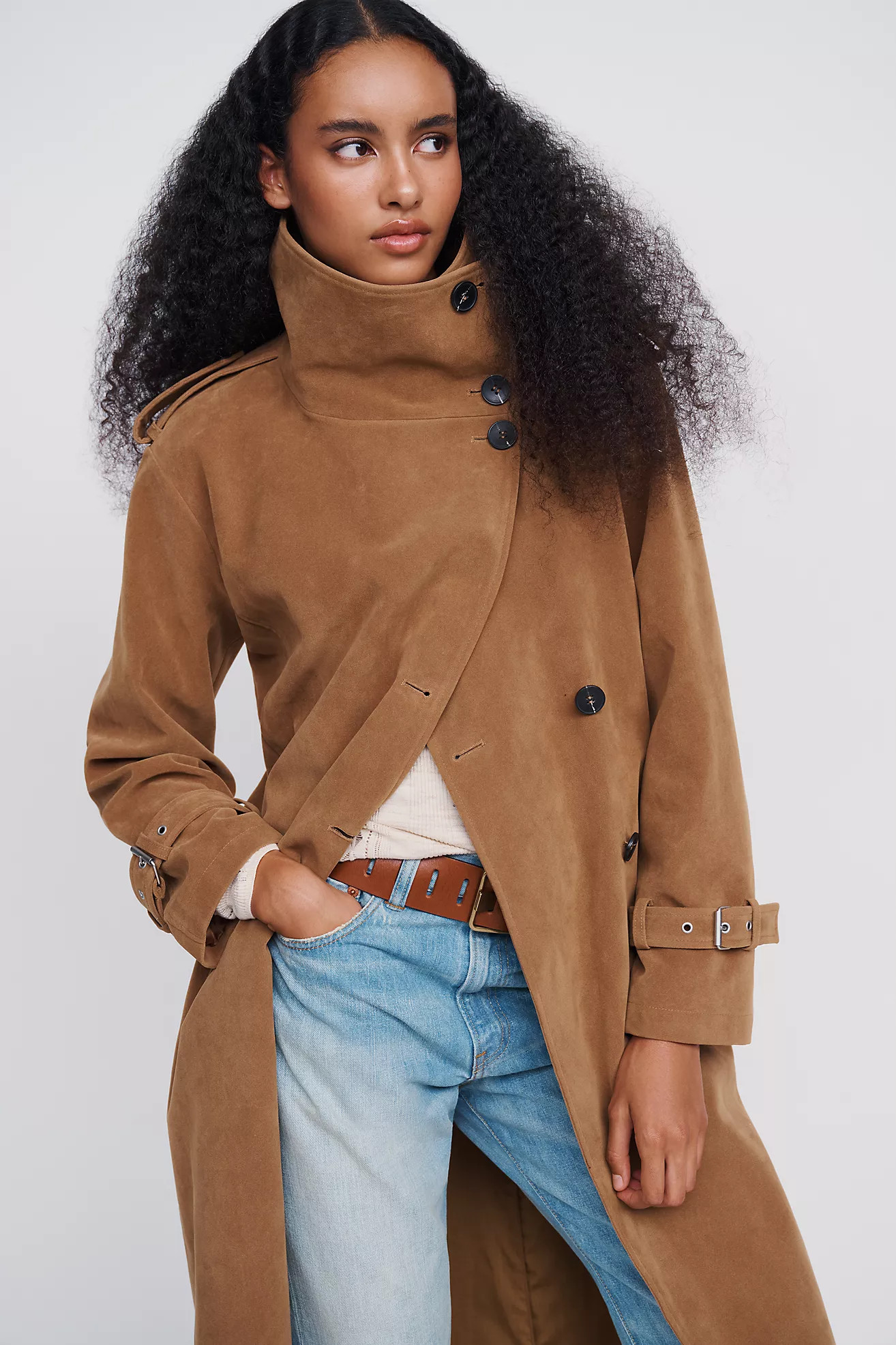 Suede Funnel-Neck Long Coat Jacket | Anthropologie (US)