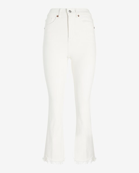 High Waisted White Cropped Flare Jeans | Express