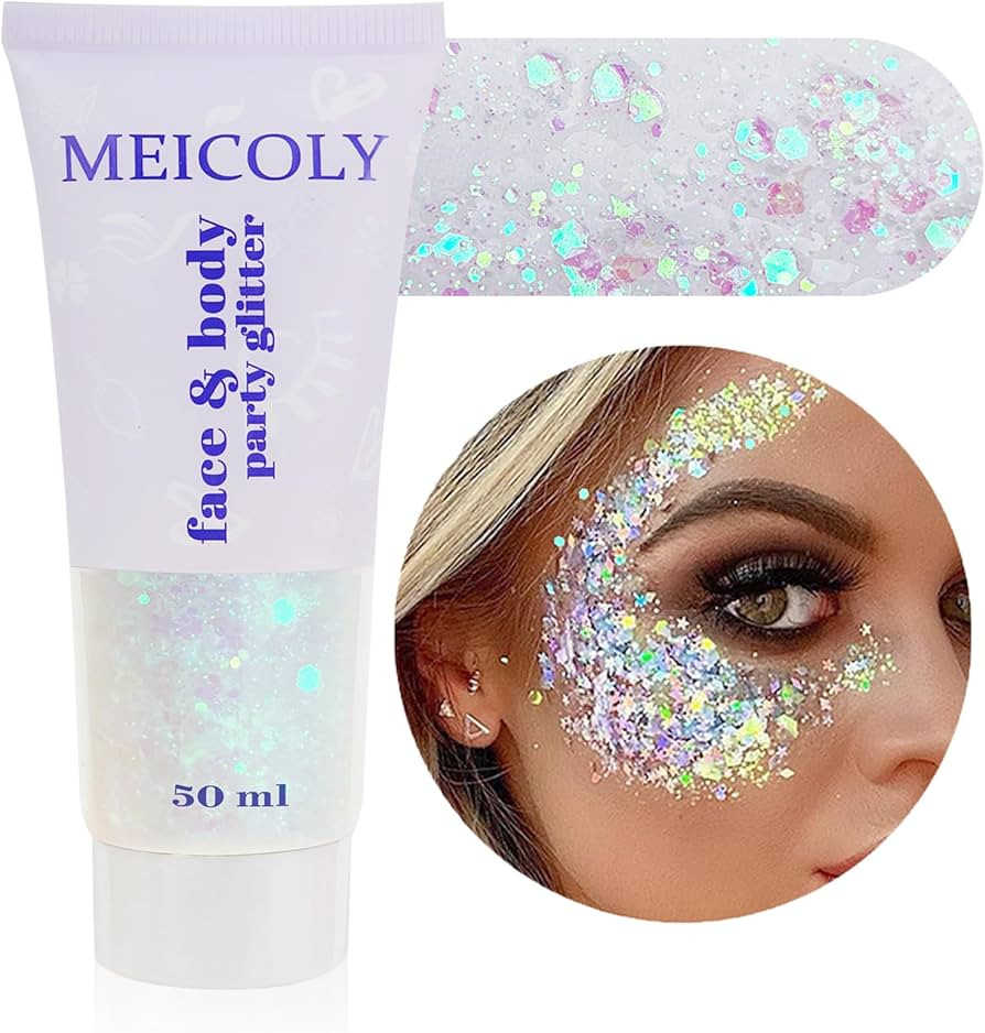 MEICOLY Clear White Body Glitter Gel,Mardi Gras Face Glitter Makeup for Kids Women Girls,Sparkly ... | Amazon (US)