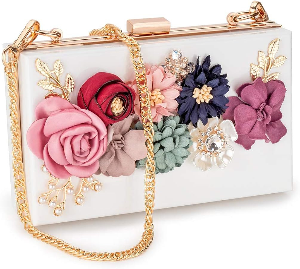 Women Acrylic Flower Clutches Crossbody Purse Evening Bags Chain Strap For Wedding Prom Banquet I... | Amazon (US)