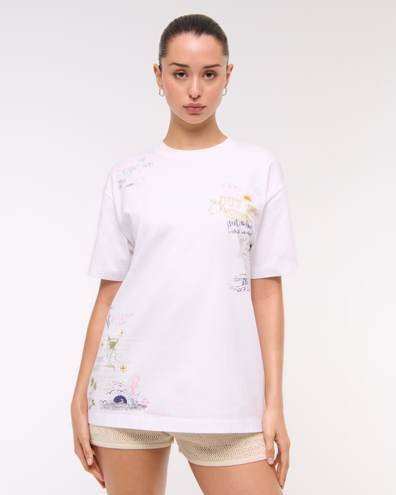 Women's Oversized Beach Doodle Graphic Tee | Women's Tops | Abercrombie.com | Abercrombie & Fitch (US)