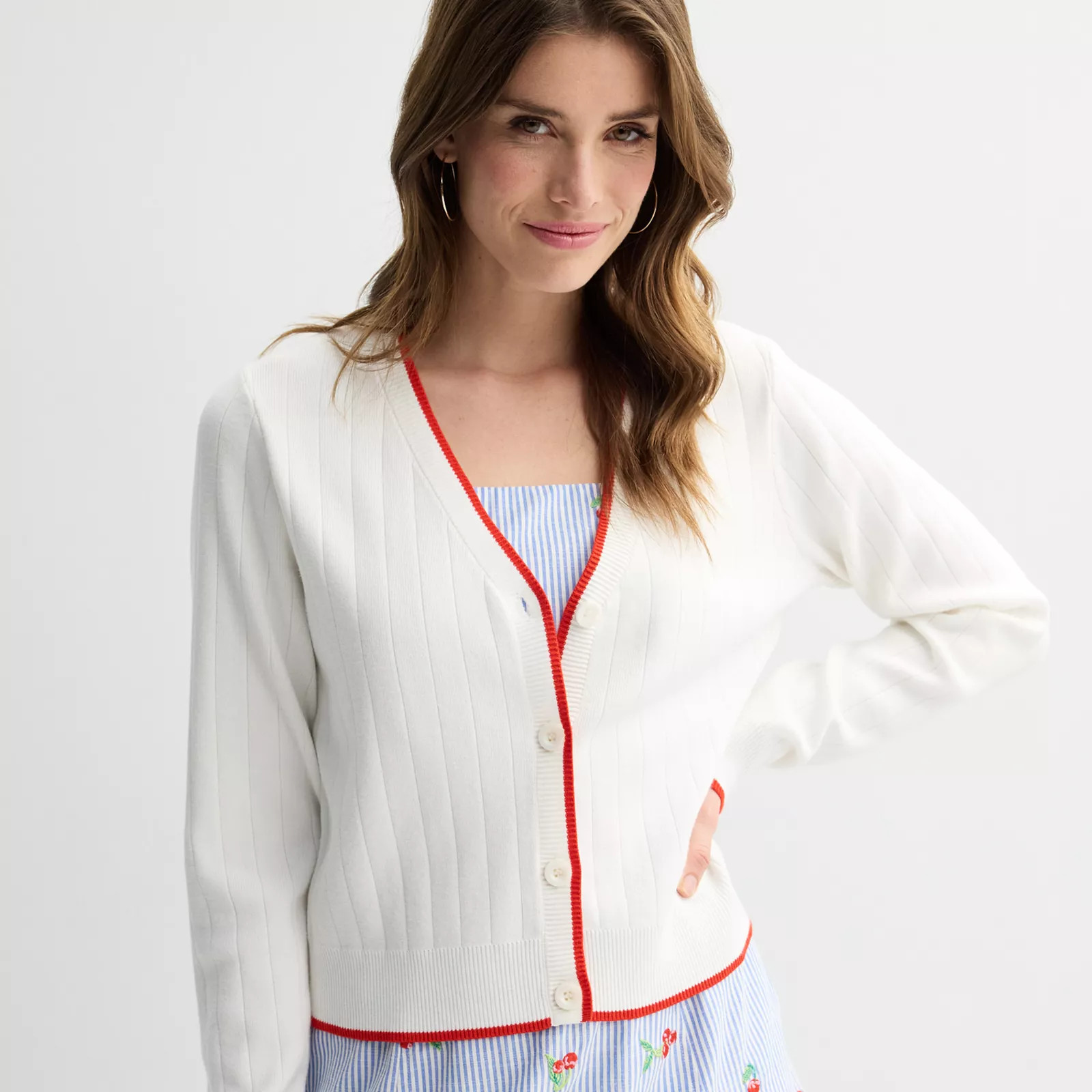 Women's Draper James Piped Cardigan Sweater, Size: XL, Ivory | Kohl's