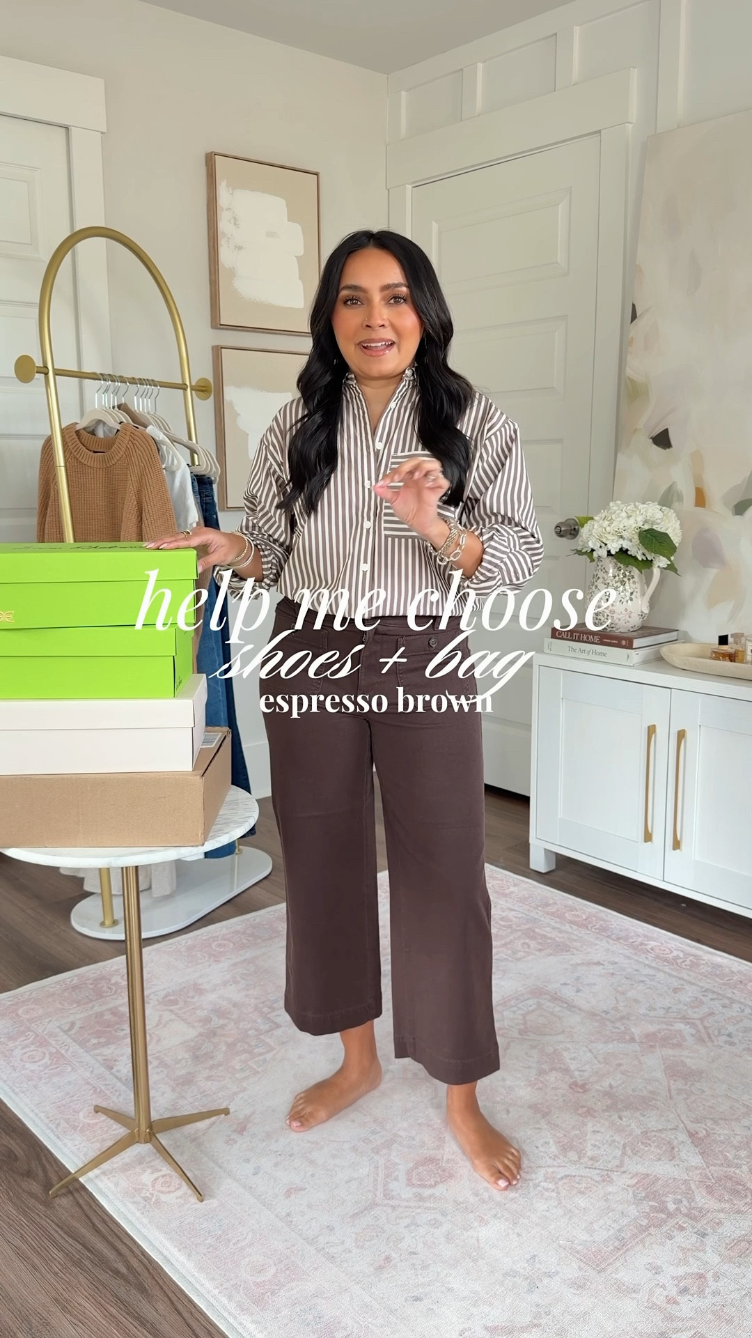 Help me choose! Bag and matching shoes!
For reference: I’m 5’0, petite, 32b bra size, and 2/26 in bottoms, pear shaped. 
*Everything I share is unaltered! TTS means true to size. Between size 5-6.5 in shoes

Button down top size xxs petite - sized down a size since this is a roomy fit 
Brown Java chip color Crop pants size 2 petite TTS
All shoes size 5.5 TTS 


#LTKgrwm #LTKPetite #LTKootd