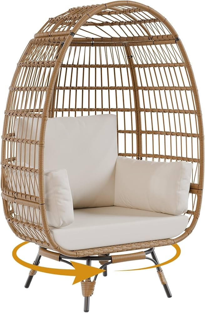 GarveeHome Oversized Wicker Egg Chair, Outdoor Lounge Chair with Thick Cushions & Steel Frame, 35... | Amazon (CA)