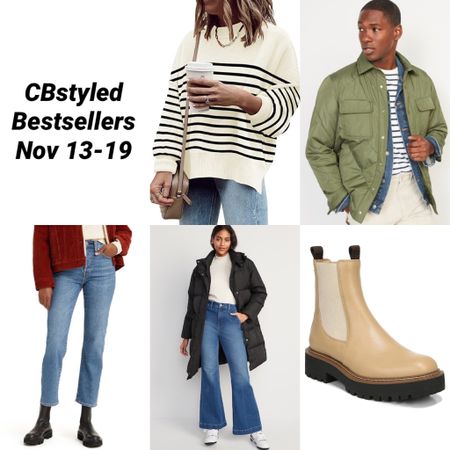 Nov 13-19 bestsellers!
1. Striped Amazon sweater: so soft and stretchy, oversized fit, lots of colors available 
2. Mens quilted jacket: trendy style and great if you’re tall cause the sleeves are long. 30% off 🇨🇦, 60% off 🇺🇸
3. Levi’s straight jeans: straight jeans but not super wide, perfect for wearing over boots or shoes. Fit tts. On sale!
4. Long puffer coat (🇨🇦 only): very warm and on sale! Fits tts, I got small tall for more length 
5. Lug sole Chelsea boots: my color is on sale! Fit tts, comfy and so versatile 
I also linked a few more from the top ten


#LTKstyletip #LTKshoecrush #LTKSeasonal