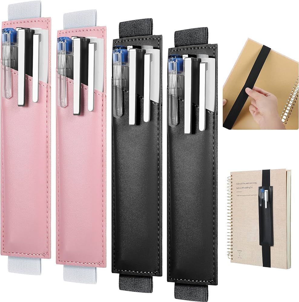 Clabby 4 Pieces Adjustable Pen Holder for Notebook Elastic Strap Band PU Leather Pen Sleeve Pouch... | Amazon (US)