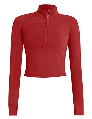 ZHENWEI Women's Athletic Jacket Long Sleeve Cropped Workout Tops Zip Up Gym Activewear Red | Amazon (US)