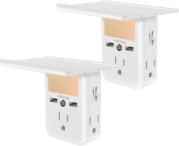 [2-Pack] VINTAR Socket Outlet Shelf-Wall Outlet Extender with Built-in Shelf , Multi Plug Outlet ... | Amazon (US)