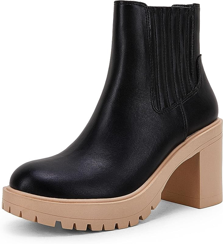 Womems Platform Lug Sole Ankle Boots Chunky Block Heel Seam Booties Combat Cozy Round Toe Chelsea... | Amazon (US)